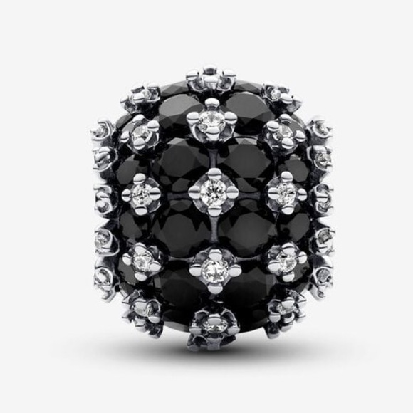 NWOT Sparkling Pavé Round Black Charm Sterling Silver 925 - Picture 3 of 16